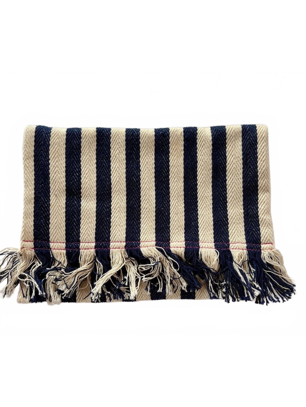 Roller Rabbit Navy Cream Striped Fringe canvas Clutch Pouch Pink Zip Coastal